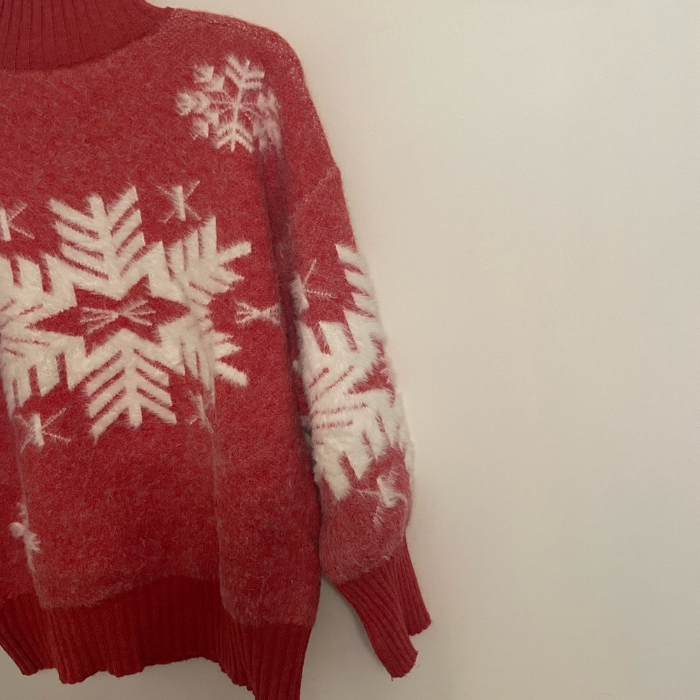 Cabincore Winter Red Snowflake Turtleneck Sweater Soft Cozy Size S/M Oversized - Picture 7 of 8
